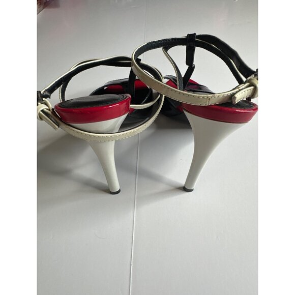 Calvin Klein Womens Black Patent Leather & Red Sole High Heel Sandals With White - Picture 3 of 5